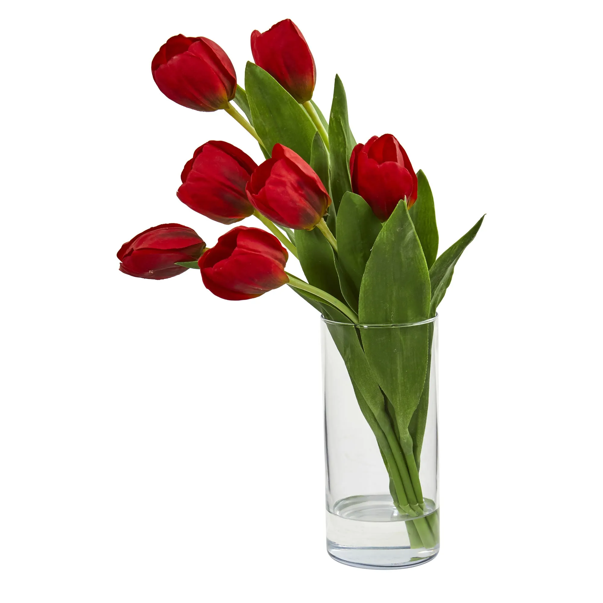 16" Artificial Tulip Arrangement in Cylinder Vase - Low Maintenance, Life-Like & Vibrant Silk Flowers For Busy People.