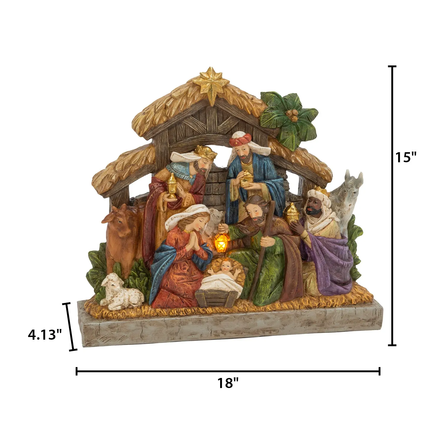 17.7-in L Battery- Operated Lighted Resin Nativity Stable with Figurines