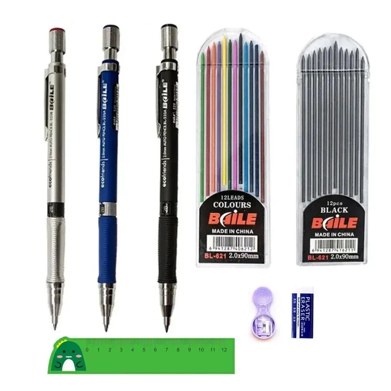 2.0mm Mechanical Pencil Set with 2b Lead Refill and Eraser for Writing and Sketching