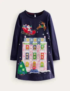 Advent Calendar Appliqué Dress-French Navy