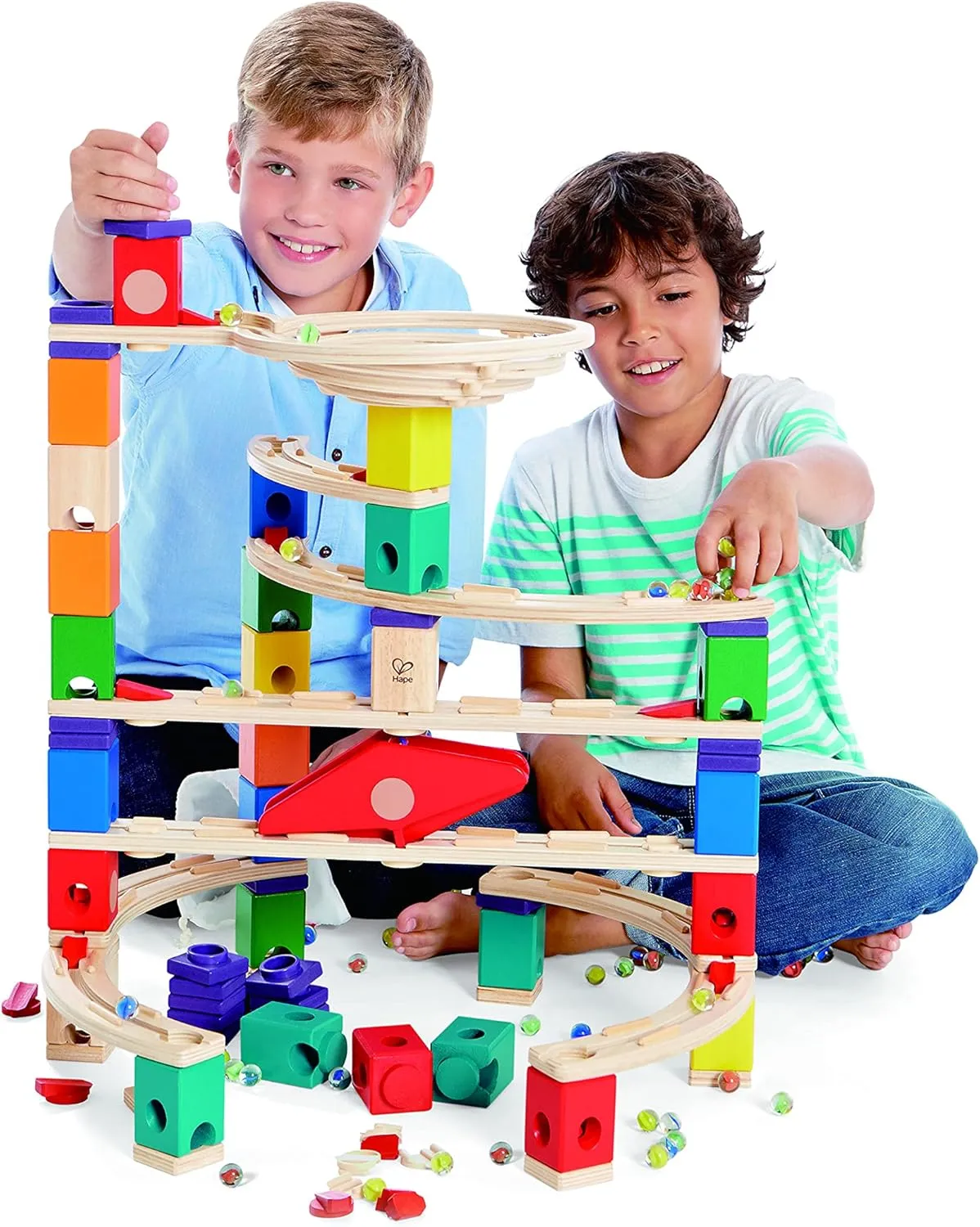 Award Winning Hape Quadrilla Wooden Marble Run Construction - The Xcellerator