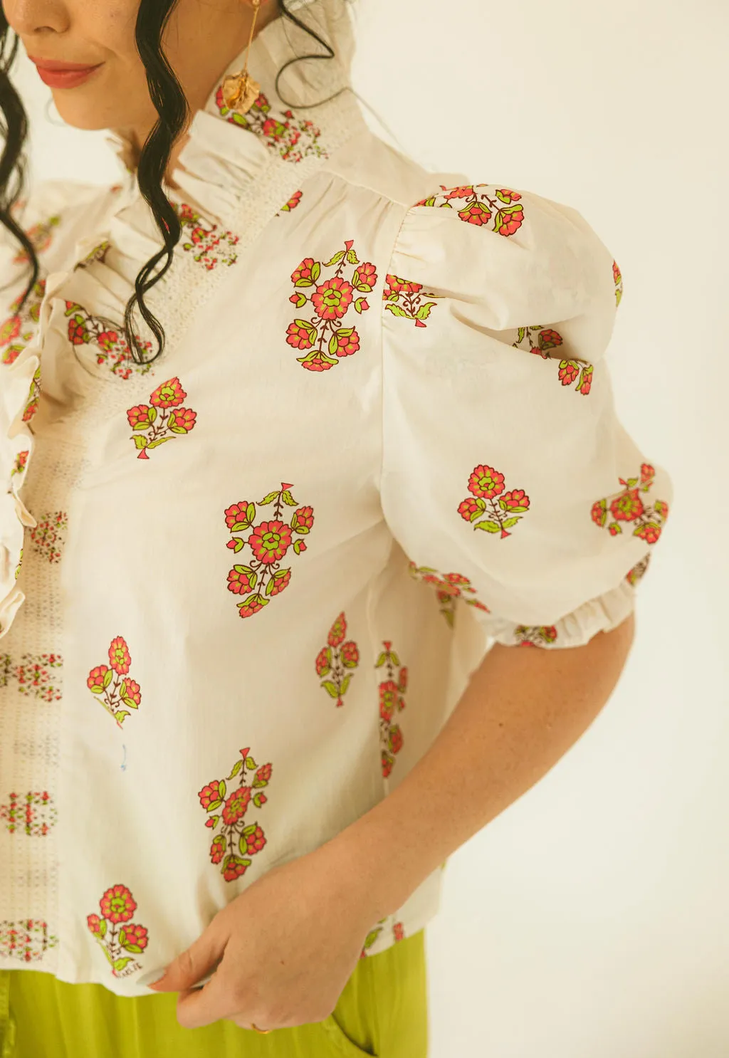 Digital London Floral Ruffle Top