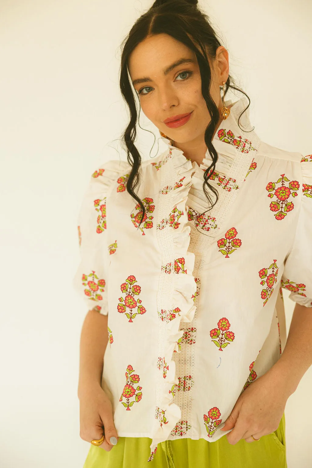 Digital London Floral Ruffle Top