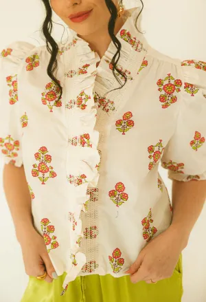 Digital London Floral Ruffle Top