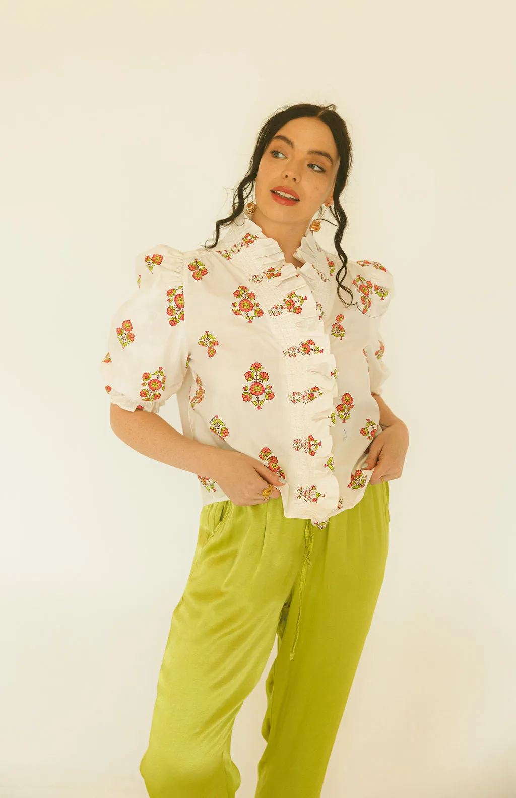 Digital London Floral Ruffle Top