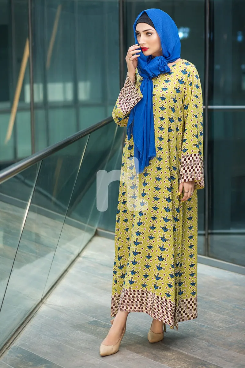 DSW19-29 Yellow Digital Printed Stitched  Fustaan  1PC