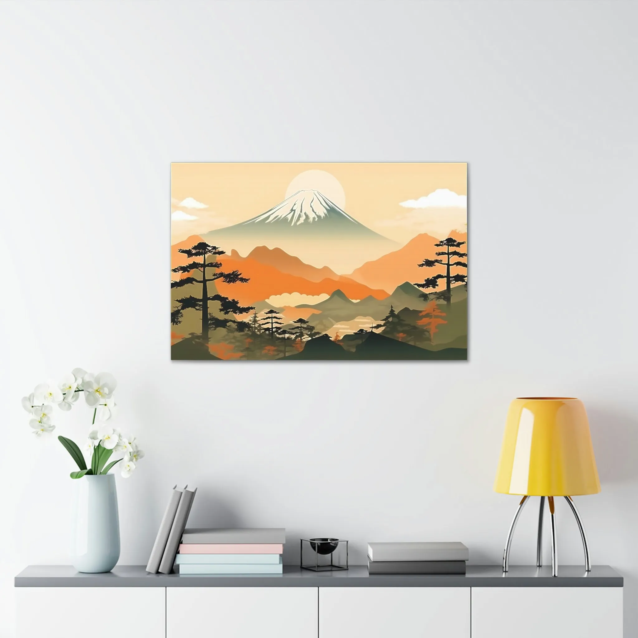 Japandi Ukiyo-e syle Mountain Scene | Canvas Gallery Wraps