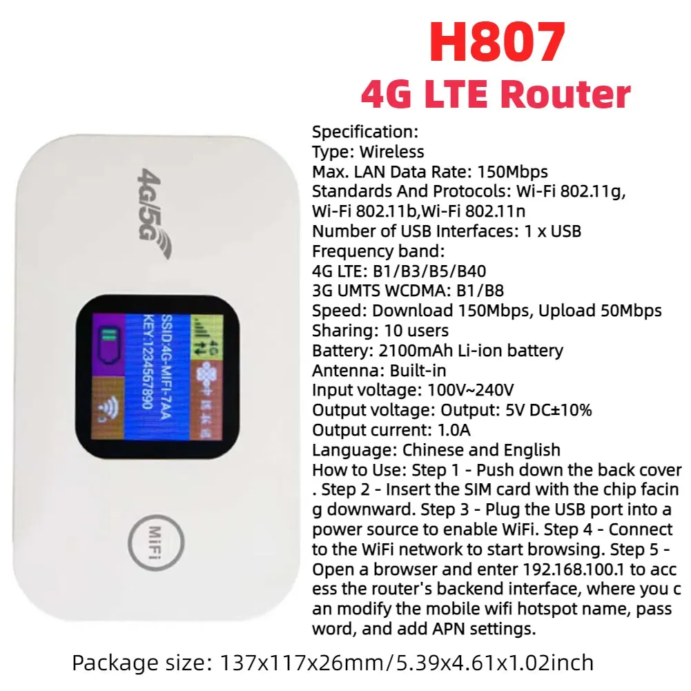 Pocket Wireless WiFi 150Mbps Portable Wireless Modem 3000mAh Mini Outdoor WIFI Hotspot with SIM Card Slot 4G Pocket WiFi Router
