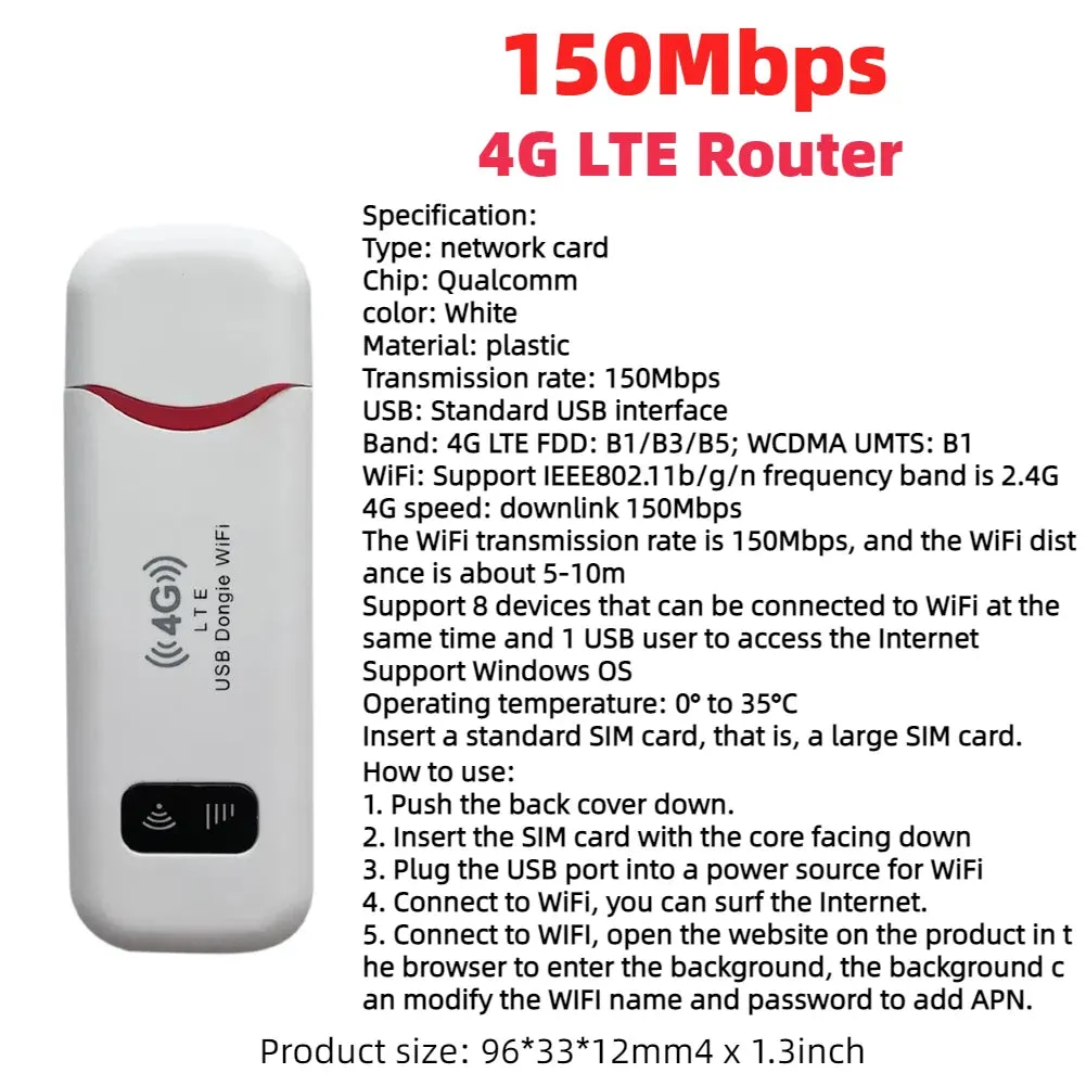 Pocket Wireless WiFi 150Mbps Portable Wireless Modem 3000mAh Mini Outdoor WIFI Hotspot with SIM Card Slot 4G Pocket WiFi Router