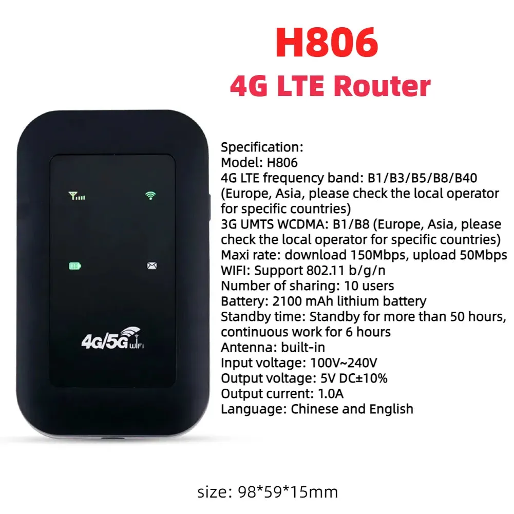 Pocket Wireless WiFi 150Mbps Portable Wireless Modem 3000mAh Mini Outdoor WIFI Hotspot with SIM Card Slot 4G Pocket WiFi Router