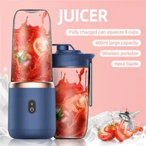 Portable Mini Fruit Blender Electric Wireless Juicer With 6 Blades For Smoothies And Shakes USB Rechargeable Mini Juicer Cup