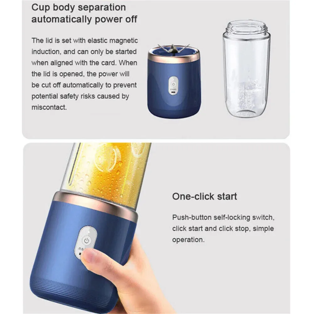 Portable Mini Fruit Blender Electric Wireless Juicer With 6 Blades For Smoothies And Shakes USB Rechargeable Mini Juicer Cup