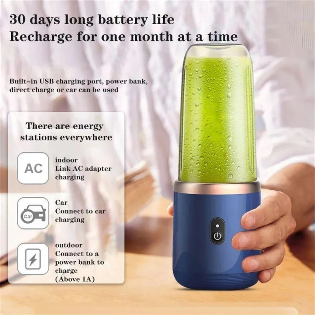 Portable Mini Fruit Blender Electric Wireless Juicer With 6 Blades For Smoothies And Shakes USB Rechargeable Mini Juicer Cup