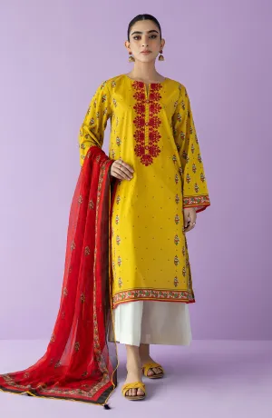 Unstitched 2 Piece Embroidered Lawn Shirt and Bimber Chiffon Dupatta (NRDS-23-006/U YELLOW)