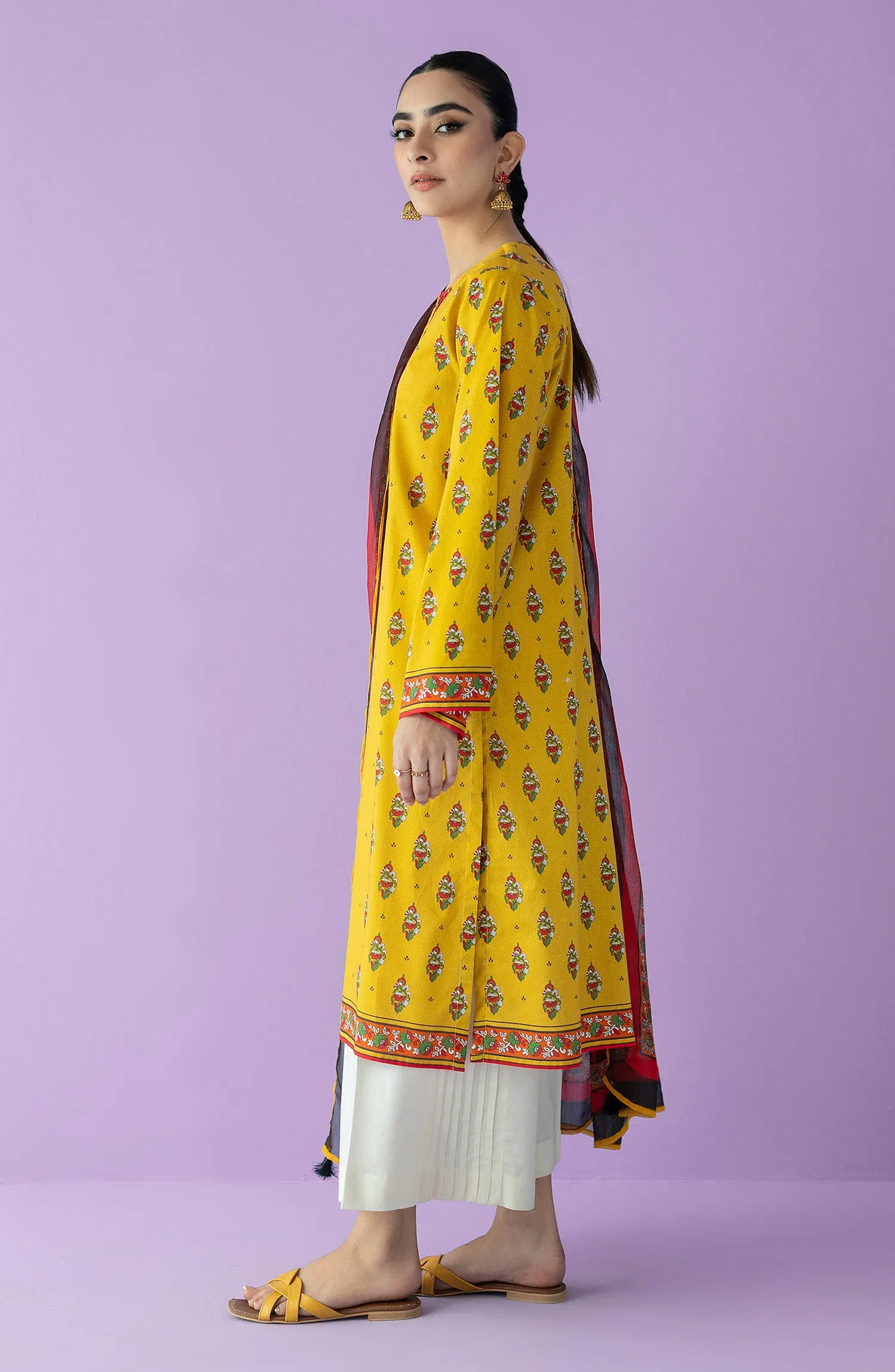 Unstitched 2 Piece Embroidered Lawn Shirt and Bimber Chiffon Dupatta (NRDS-23-006/U YELLOW)