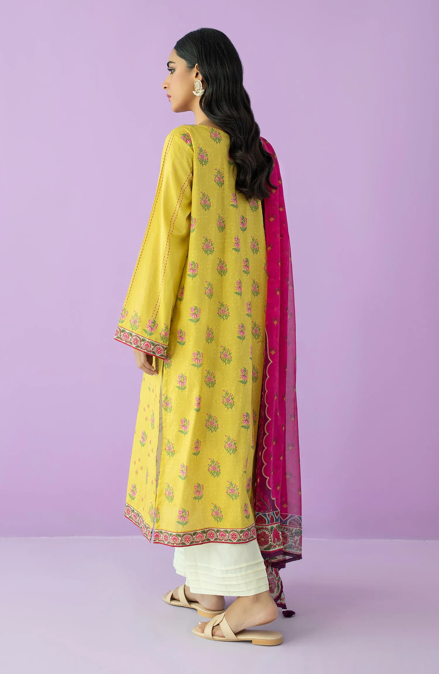 Unstitched 2 Piece Embroidered Lawn Shirt and Bimber Chiffon Dupatta (NRDS-23-066/U YELLOW)