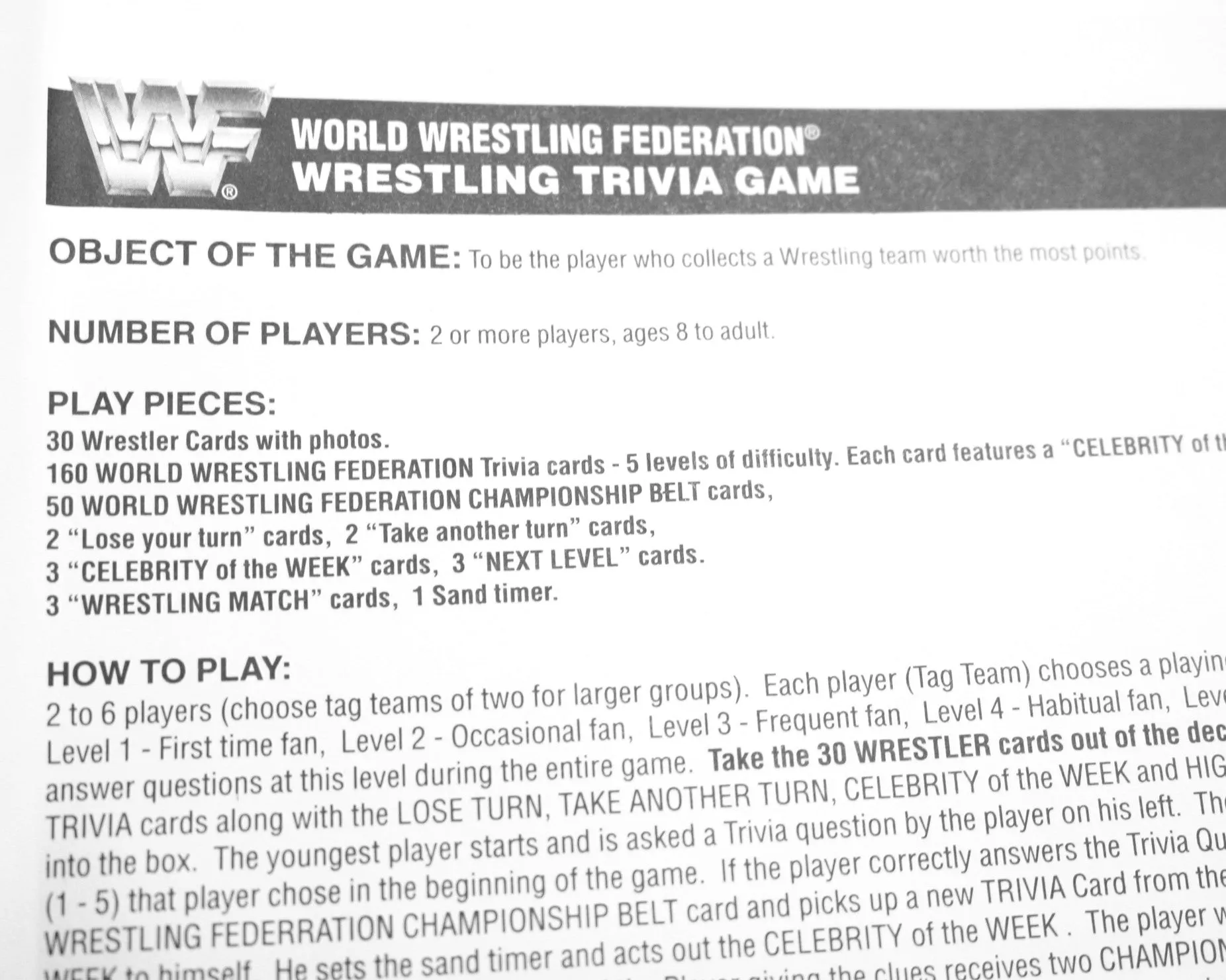 WWF TRIVIA GAME